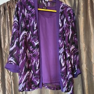 Purple Patterned Blouse and Cardigan Set